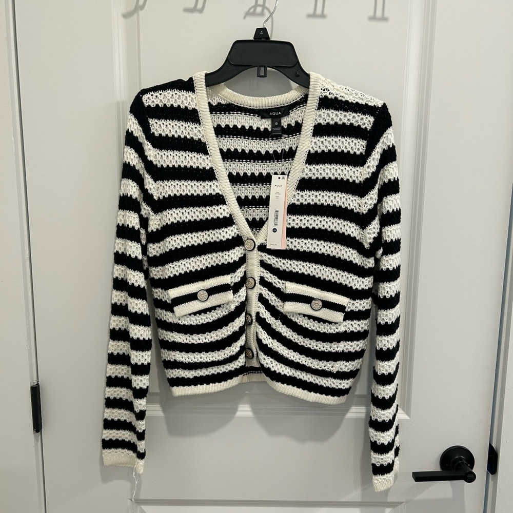 NWT Aqua IMPERFECT Black and White Striped Women's Sweater